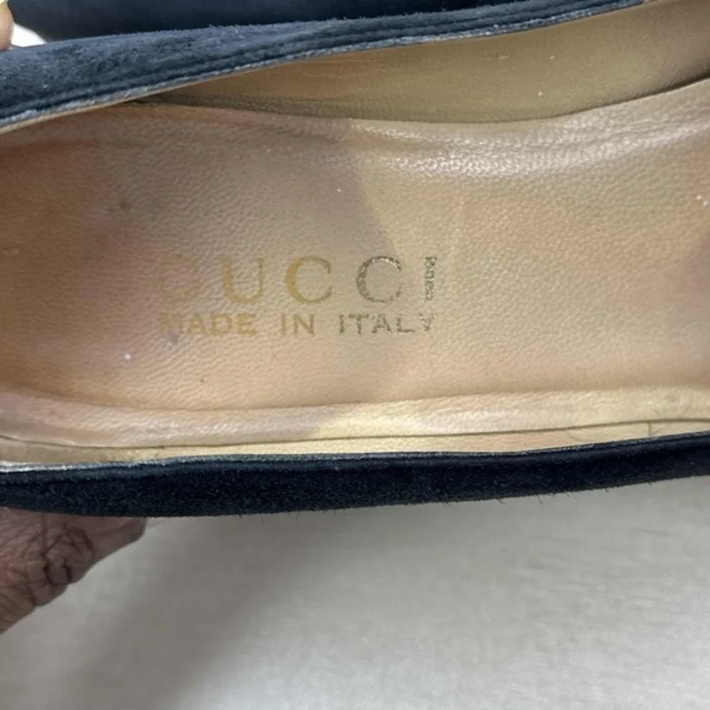 Gucci Shoes Women Size 5.5 Black Suede Vintage Slip On Dressy Office Chunky Heel